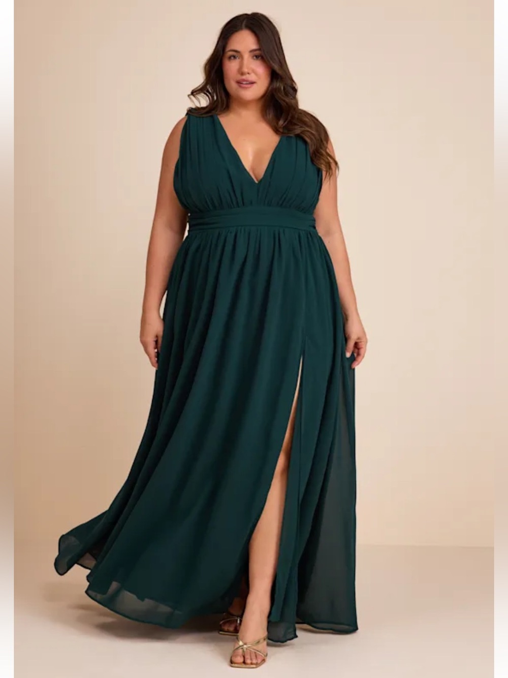 Lulus Heavenly Hues Emerald Green Maxi Dress Size XL Plunge Neckline Formal
